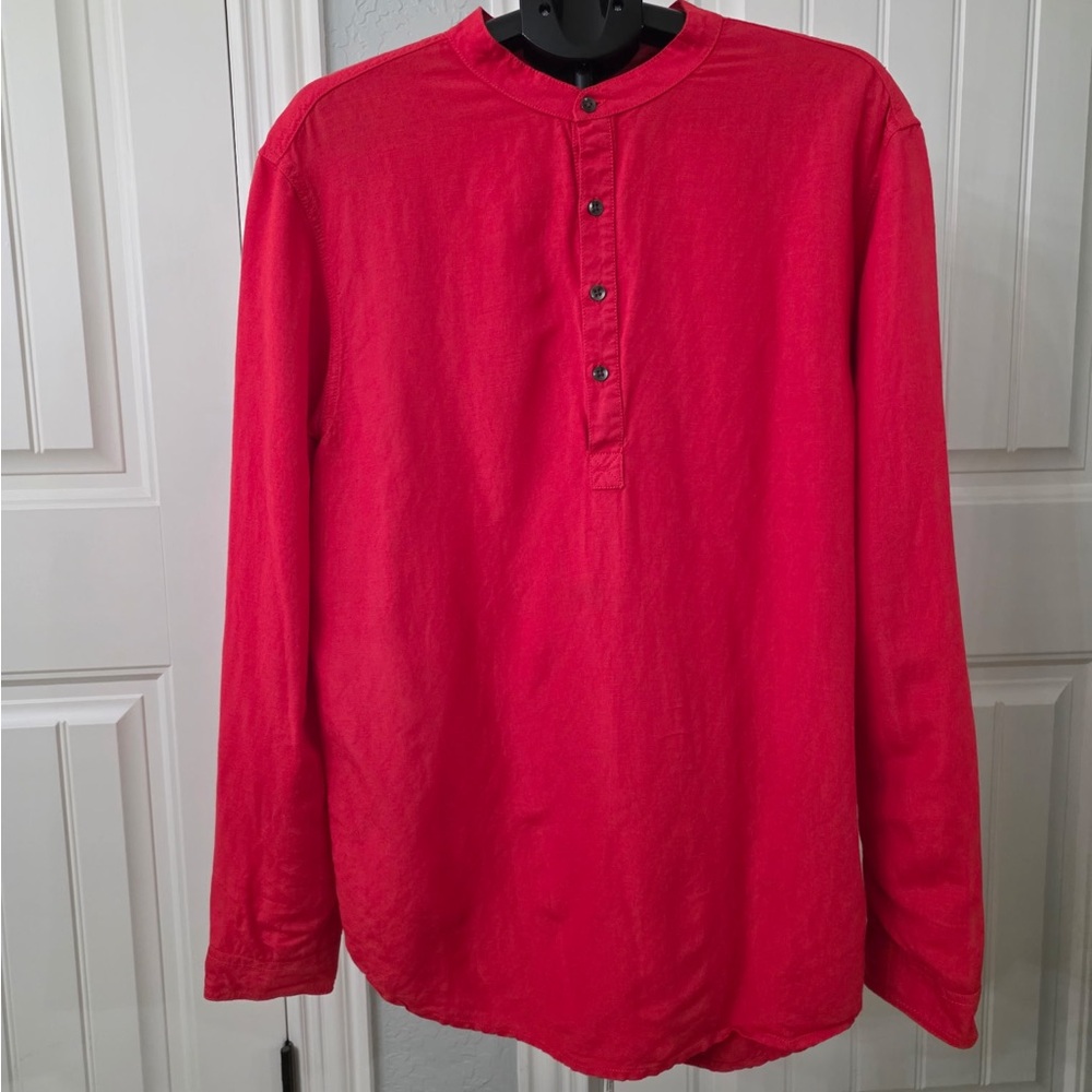 INC International Concepts Men's Vibrant Red Casual Linen Shirt